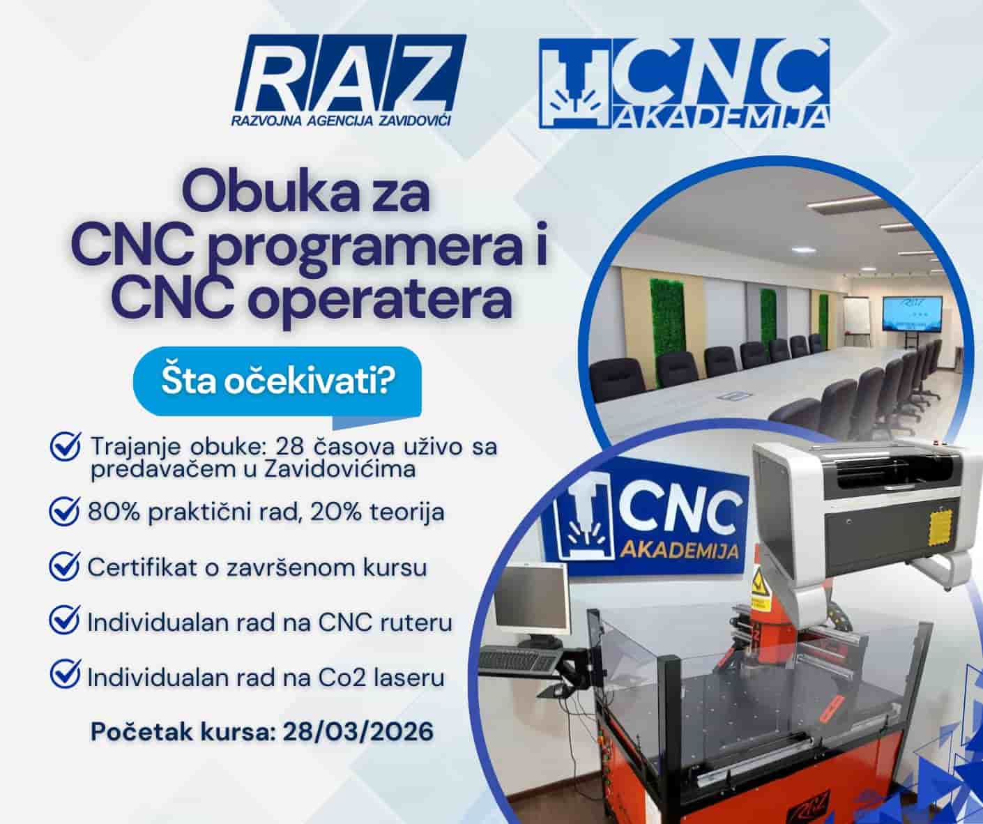 RAZ: Objavljen javni poziv za obuku za CNC programera i operatera