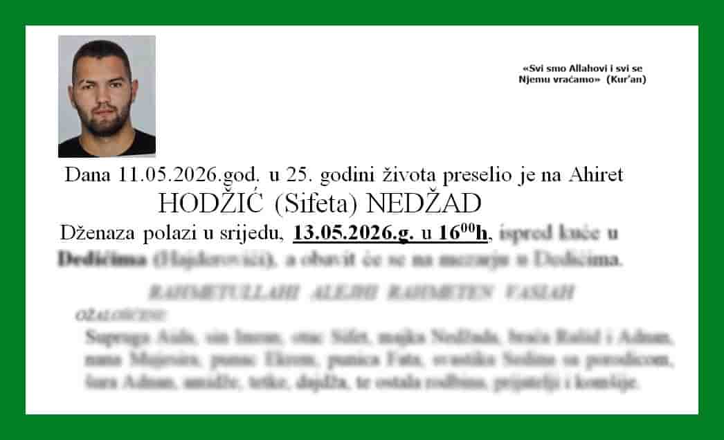 Danas dženaza nastradalom Nedžadu Hodžiću iz Zavidovića