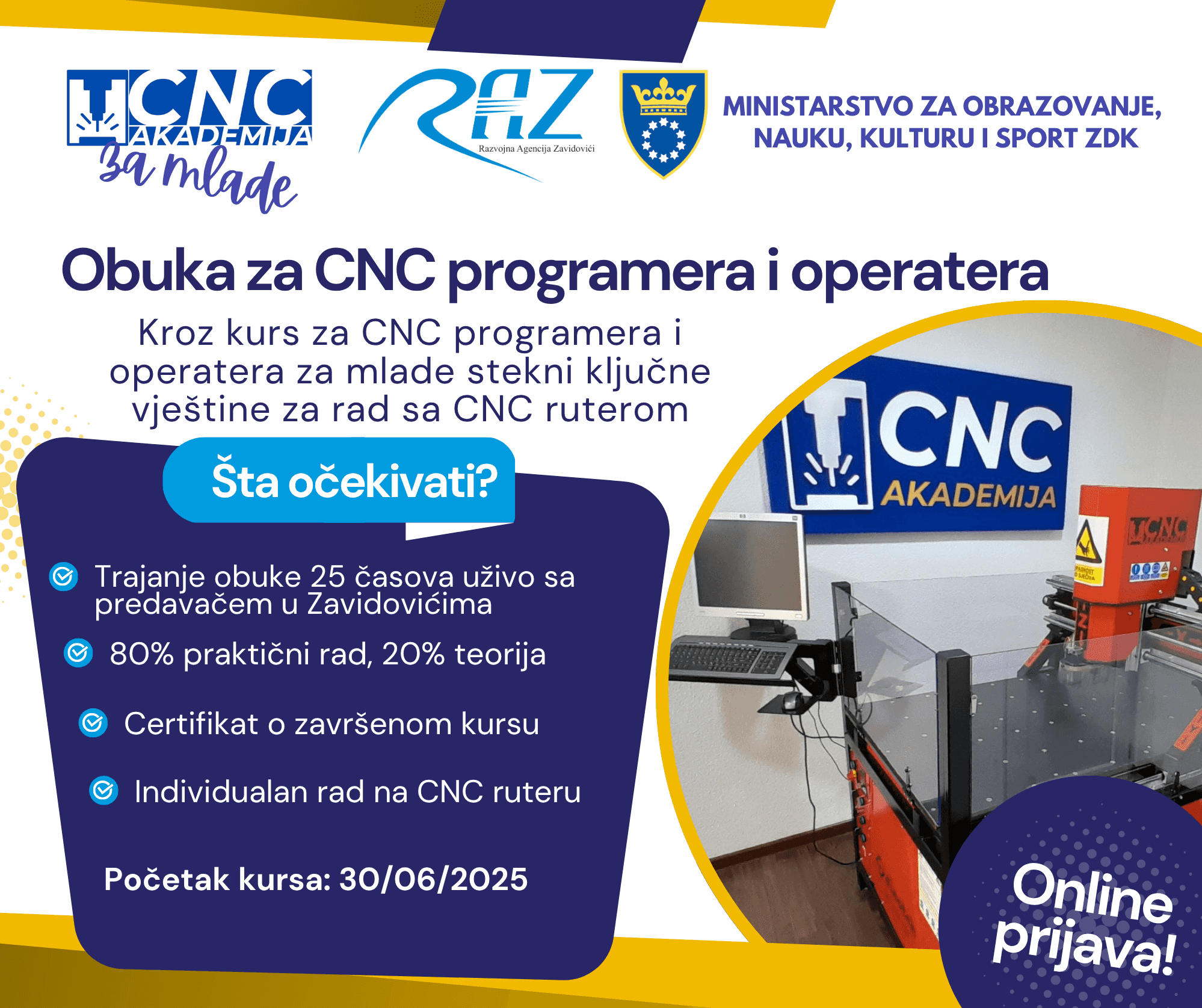Poziv za mlade: Obuka za CNC operatera/programera