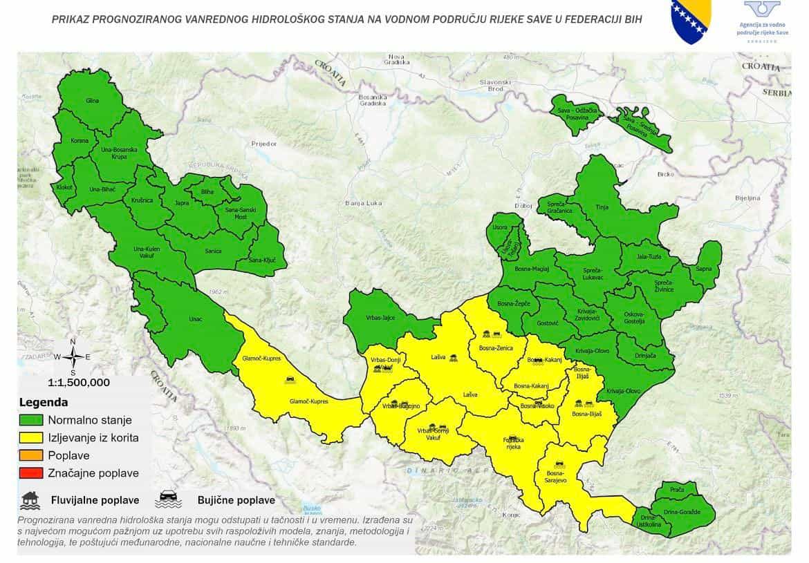 Proglašeno vanredno hidrološkog stanje zbog porasta vodostaja i mogućih poplava u narednim danima