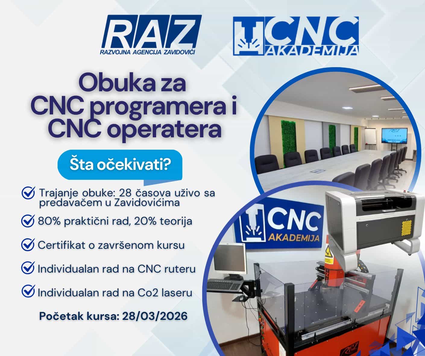 RAZ: Objavljen javni poziv za obuku za CNC programera i operatera