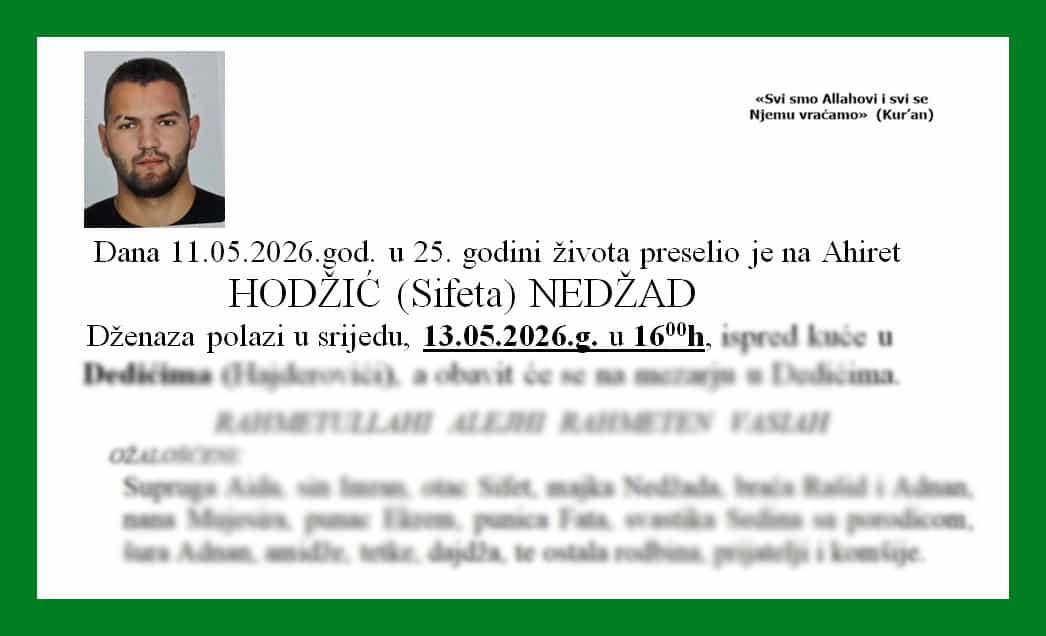 Danas dženaza nastradalom Nedžadu Hodžiću iz Zavidovića