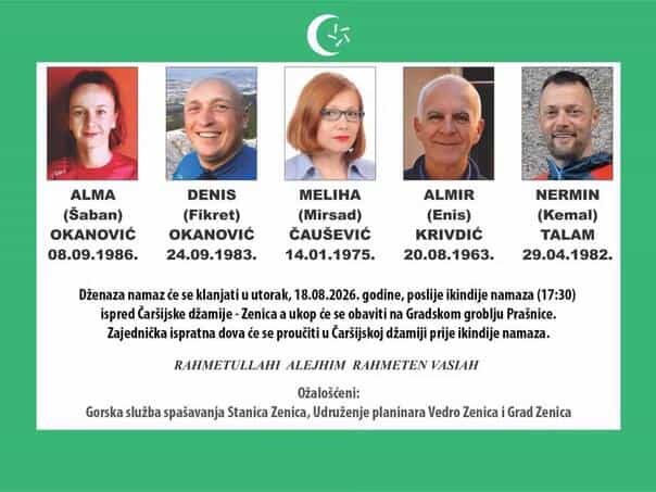 Sutra dženaza nastradalim planinarima iz Zenice