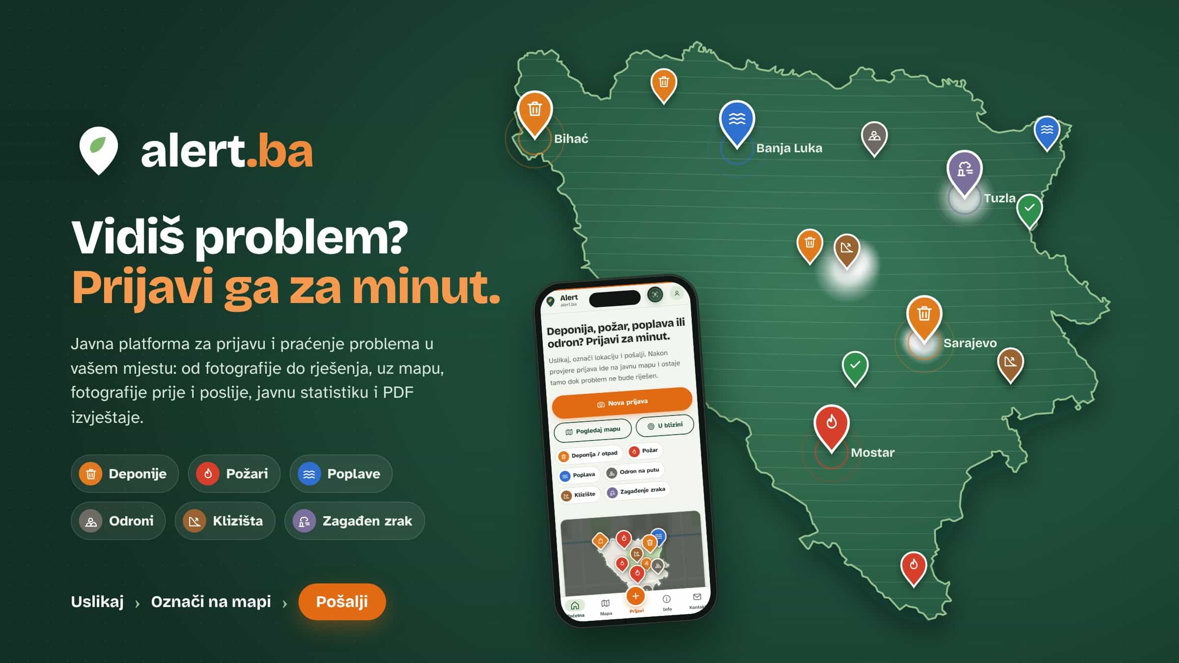 S radom počela alert.ba platforma: Građani jednim klikom prijavljuju deponije, poplave, požare