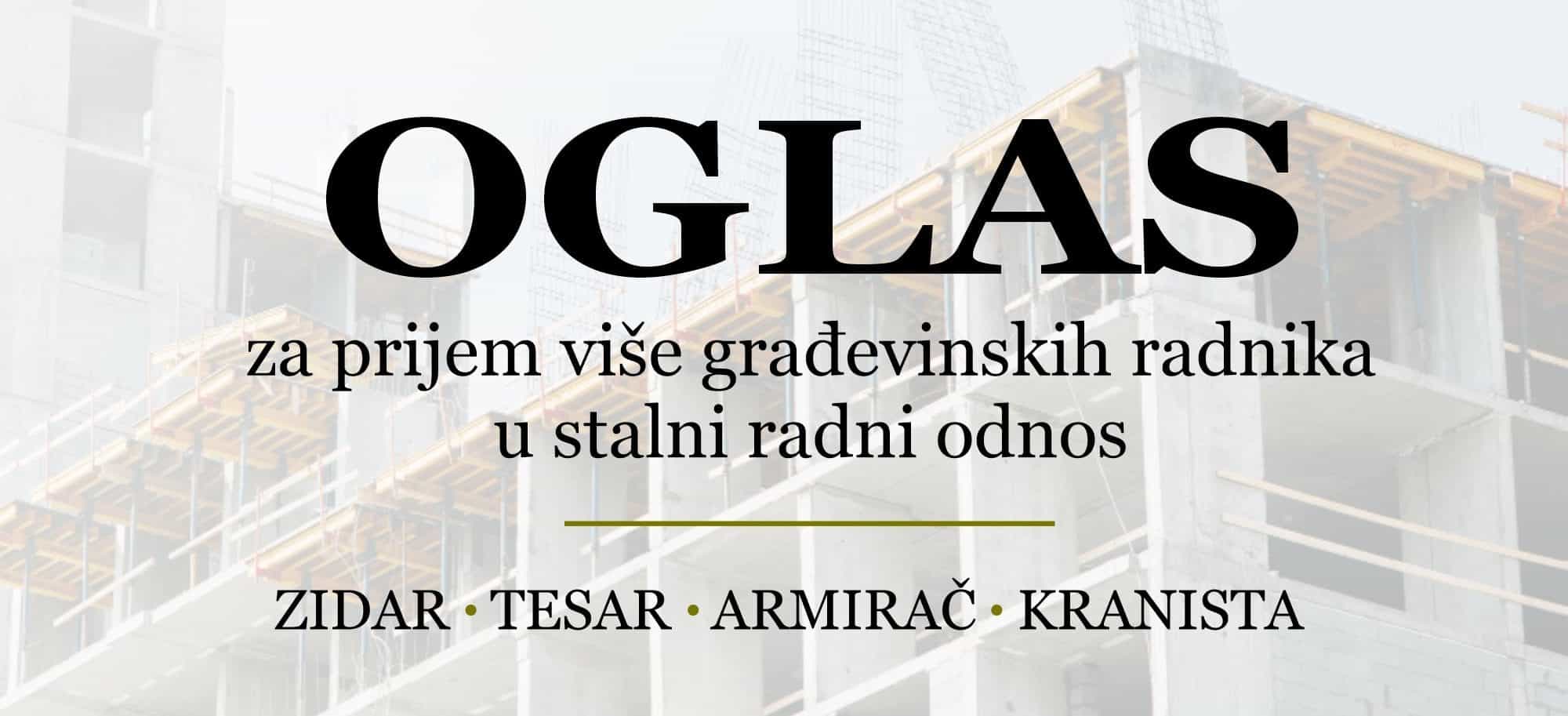 Javni oglas za prijem više građevinskih radnika u stalni radni odnos