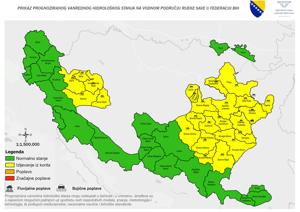 Stiglo hidrološko upozorenje: U naredna dva dana moguće bujične poplave na slivovima Bosne, Gostovića i Krivaje