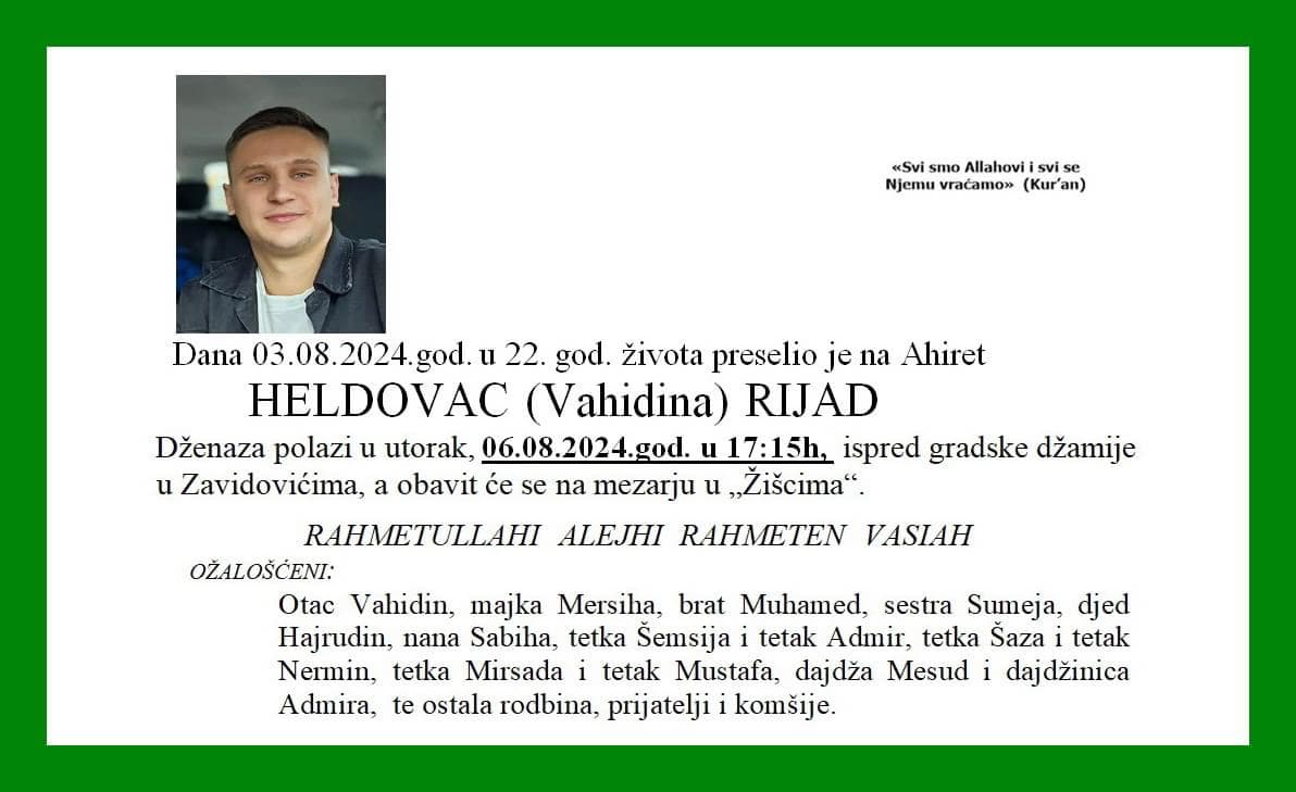 Zavidovići obavijeni tugom: Sutra dženaza poginulom mladiću