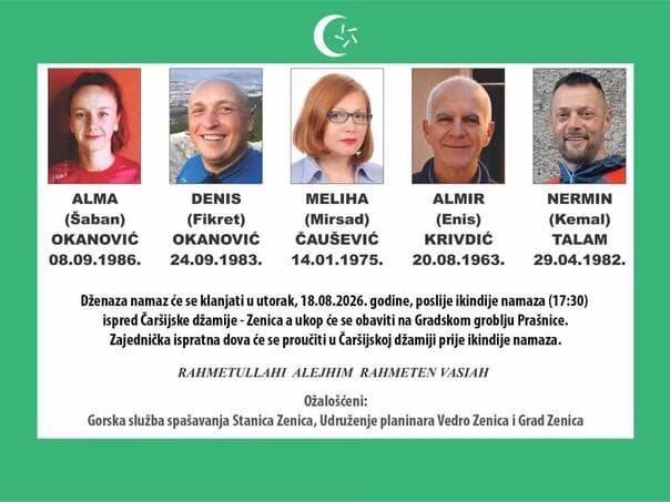 Sutra dženaza nastradalim planinarima iz Zenice