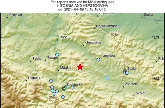 Zemljotres s epicentrom blizu Doboja
