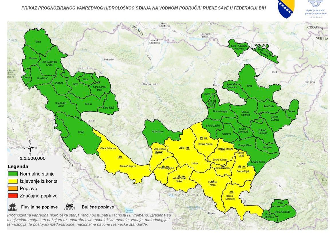 Proglašeno vanredno hidrološkog stanje zbog porasta vodostaja i mogućih poplava u narednim danima