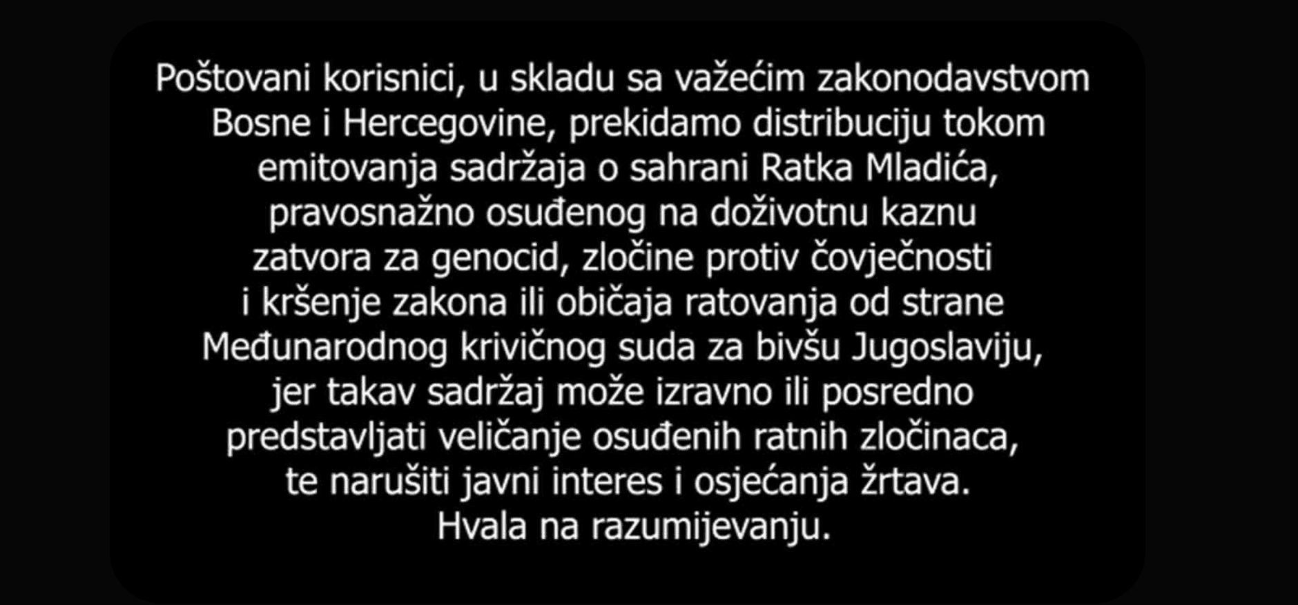BH Telecom prekinuo distribuciju kanala koji emituju sahranu Ratku Mladiću