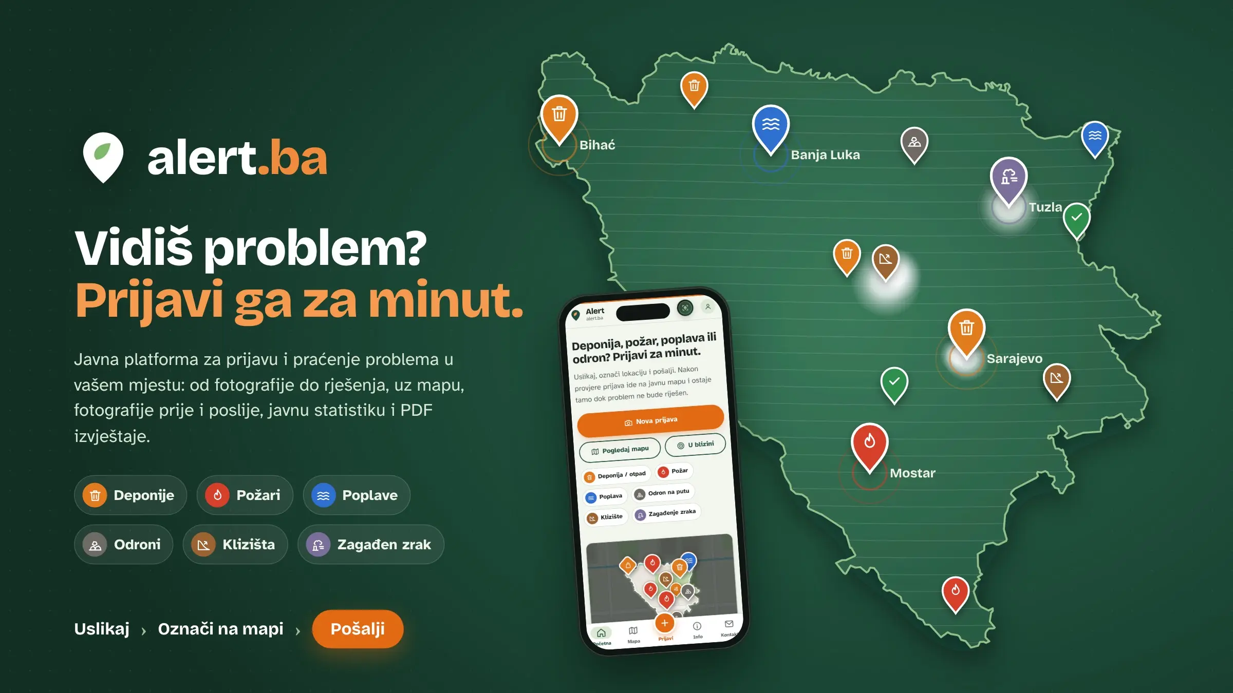 S radom počela alert.ba platforma: Građani jednim klikom prijavljuju deponije, poplave, požare